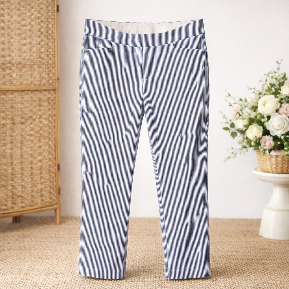 Crosby Blue and White Seersucker Pin Stripe Crop Pant (054)